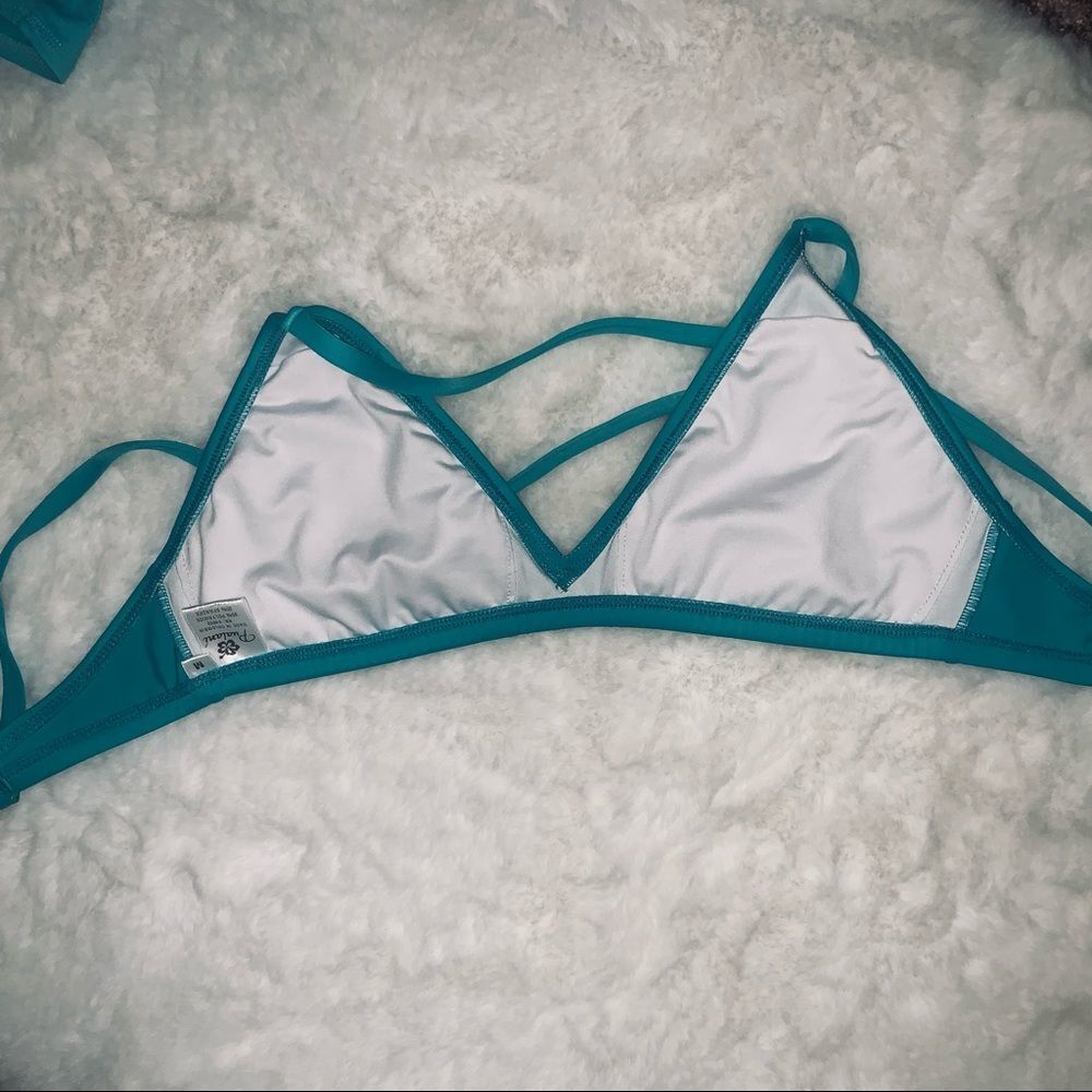 S & M Skirt With Attached Bottom & top Sea Green Solid Pualani Bikini Beachwear - Picture 9 of 12